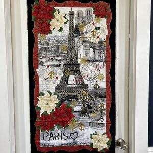 Timeless Treasures Fabric Panel Christmas Paris Joyeux Noel Eiffel Tower Floral